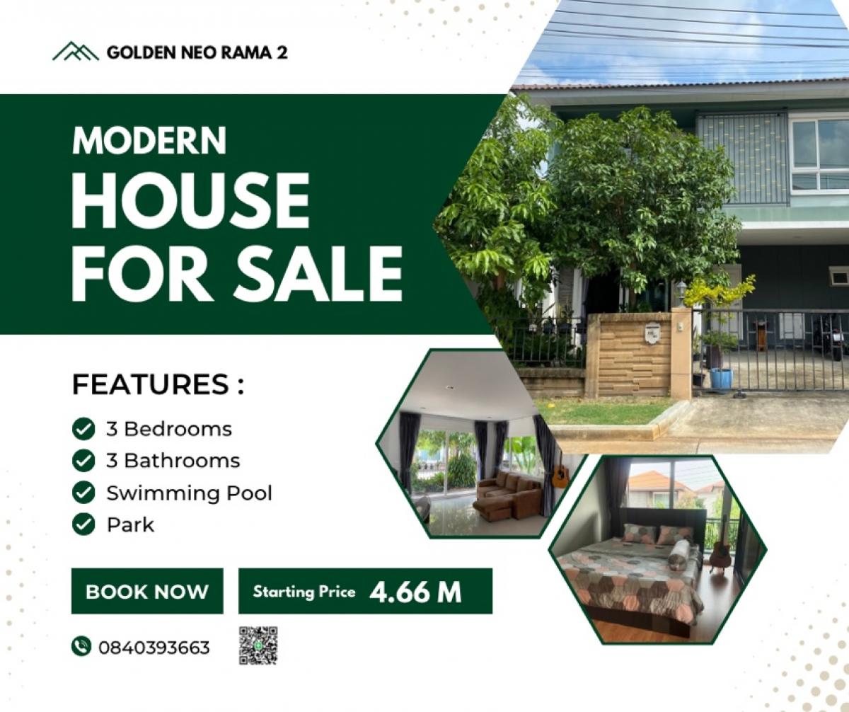 For SaleHouseRama 2, Bang Khun Thian : House for sale, Phanthai Norasing, Rama 2, Samut Sakhon, Golden Neo Rama 2 Village.