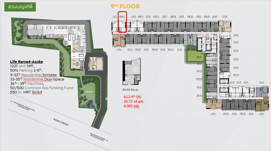 ขายคอนโดคลองเตย กล้วยน้ำไท : ขาย Life Rama 4-Asoke ไลฟ์ พระราม 4 อโศก 1 Bed 26.5 Sq.m.(ทิศเหนือ) 4.065 ล้าน! City View