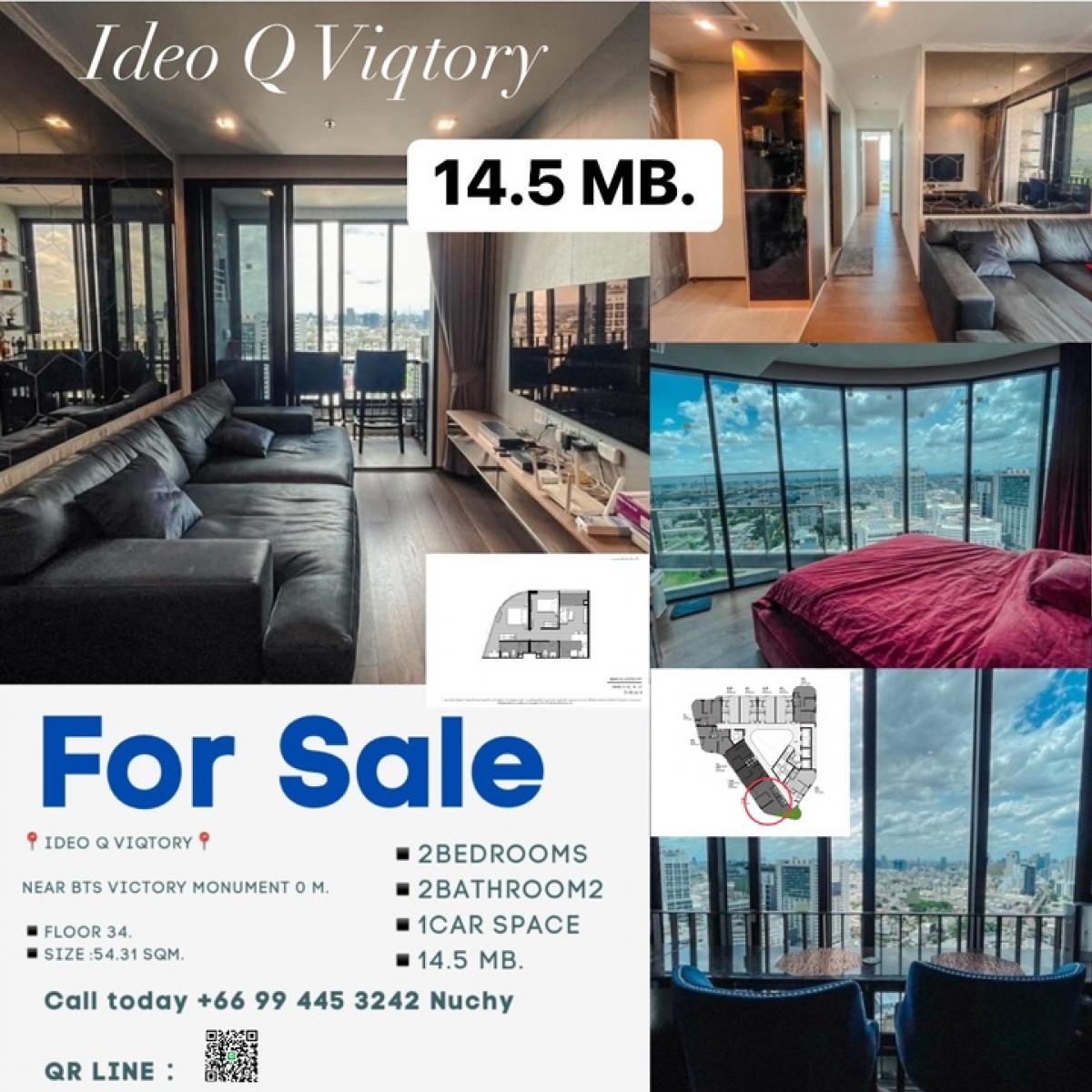 For SaleCondoAri,Anusaowaree : 🔥Selling at cost, not adding profit Ideo Q Viqtory, location BTS 0 meters ✅14,500,000 Baht.▪️ Size 54.31 square meters▪️This price transfer includes everything▪️Beautiful room, high floor, clear view ▪️2 bedrooms, 2 bathrooms▪️ 1 parking right▪️Location B