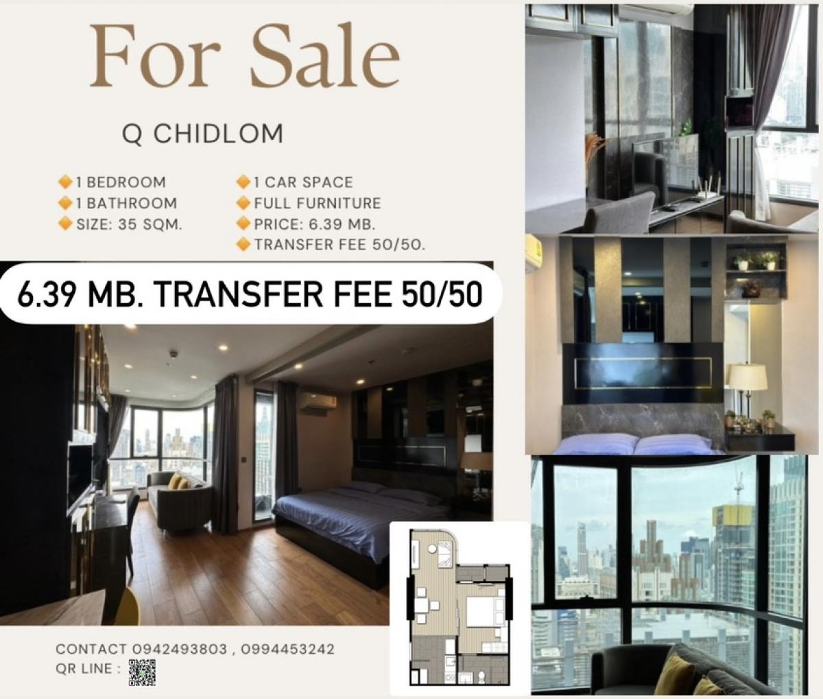 For SaleCondoRatchathewi,Phayathai : 🔥Hot Stock Q Chidlom Urgent. Owner is in a hurry to sell and will move abroad. 🔹Selling at cost, not adding profit. 🔆Only 6.39 MB. only🔆🔆This price transfer fee 50/50.