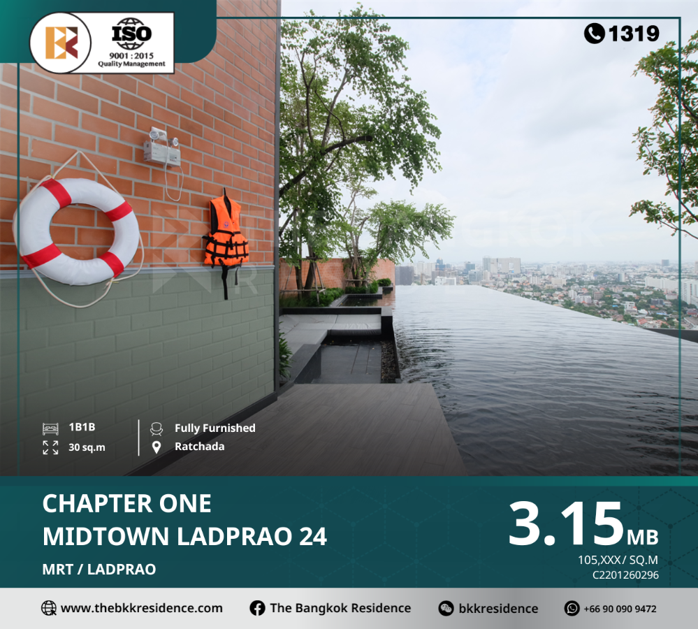 For SaleCondoLadprao, Central Ladprao : Chapter One Midtown Ladprao 24 condo from Pruksa, next to amenities, near MRT Ladprao.