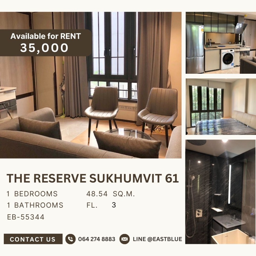 For RentCondoSukhumvit, Asoke, Thonglor : The Reserve Sukhumvit 61 for rent 35k per month 064-274-8883