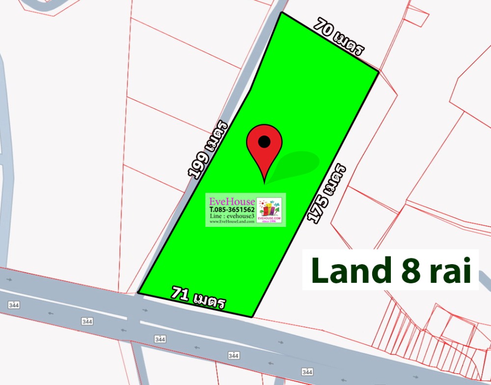 For SaleLandSriracha Laem Chabang Ban Bueng : Land for sale Ban Bueng, Chonburi, Road 344 (6 lane) 8 rai 71 m.wide