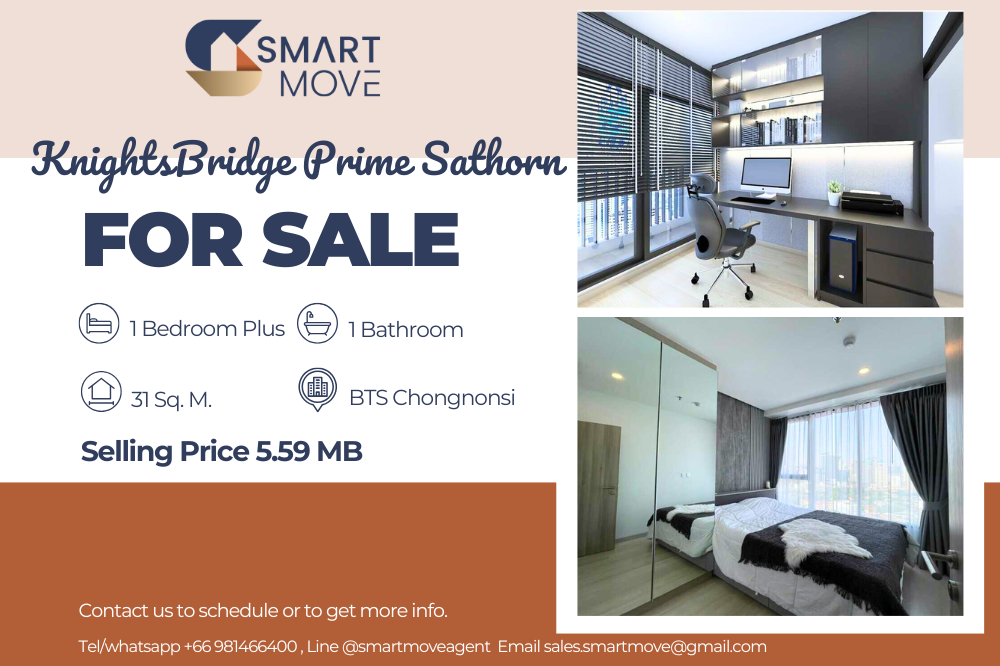 For SaleCondoSathorn, Narathiwat : Code C20240500238.......Knightsbridge Prime Sathorn sale with tenant, 1 bedroom Plus, 1 bathroom, high floor, furnished, Special Deal!!