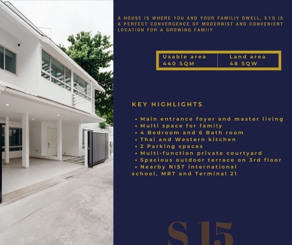 For SaleHouseSukhumvit, Asoke, Thonglor : Urgent sale!! House, good location, Sukhumvit 15, only 1 minute to NIST International School, 5 minutes to BTS Asoke.