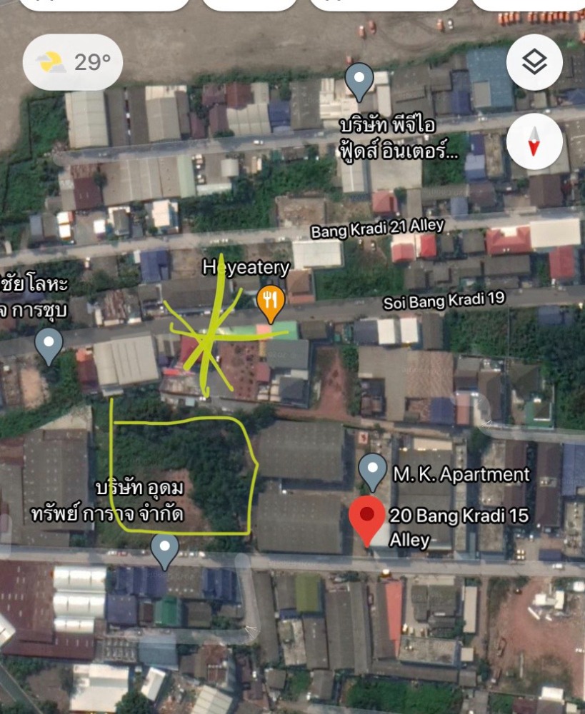 For RentLandRama 2, Bang Khun Thian : Land for rent, 3 rai, Soi Bang Kradi 15, can be rented out for 1 rai.