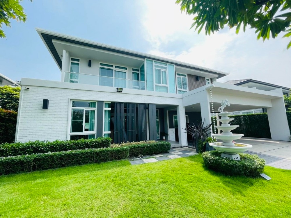 For SaleHouseLadkrabang, Suwannaphum Airport : Manthana On Nut Ring Road 5, beautiful house, 100 sq m, 6 parking spaces, 4 bedrooms, 5 bathrooms, 1 prayer room