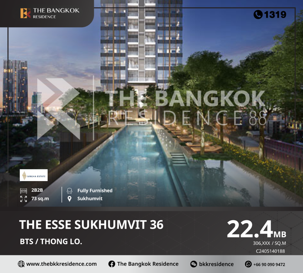 For SaleCondoSukhumvit, Asoke, Thonglor : The Esse Sukhumvit 36 ​​is in a prime location in the heart of the business district. That connects every variety of travel, near BTS Thonglor.