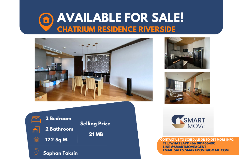 For SaleCondoSathorn, Narathiwat : Code C20230900405.......Chatrium Residence Riverside sale with tenant, 2 bedroom, 2 bathroom, high floor, furnished, Special Deal!!