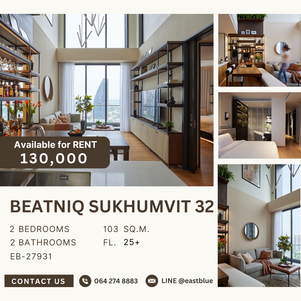 For RentCondoSukhumvit, Asoke, Thonglor : Beatniq Sukhumvit 32 2 Beds 2 Baths for rent 130k