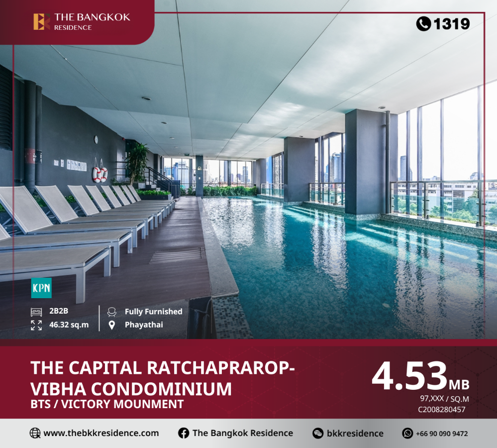 For SaleCondoRatchathewi,Phayathai : The Capital Ratchaprarop-Vibha condominium, a condominium in the heart of the city, a business district, near BTS Victory Monument