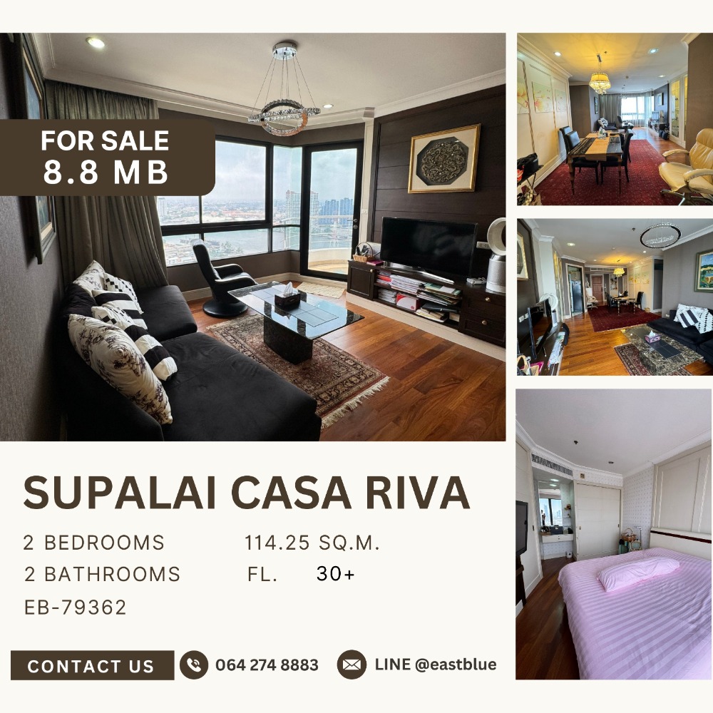 For SaleCondoRama3 (Riverside),Satupadit : Supalai Casa Riva 2 Beds, beautiful view, high floor, foreign quota 8.8 MB.