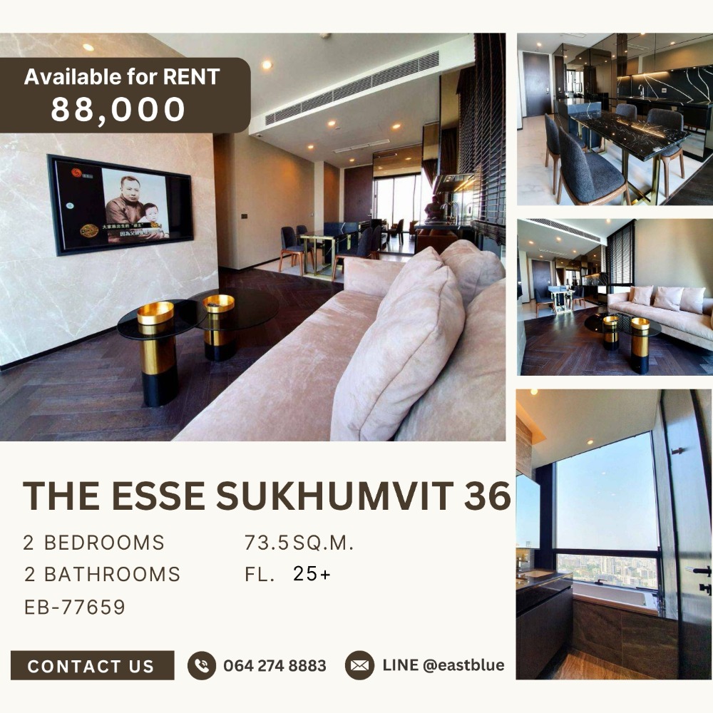 ให้เช่าคอนโดสุขุมวิท อโศก ทองหล่อ : The Esse Sukhumvit 36 2 Beds for rent 88k 064-274-8883