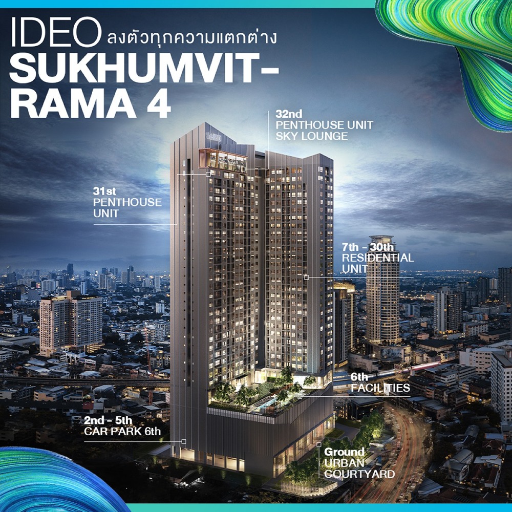 For SaleCondoOnnut, Udomsuk : Down payment sale, launching at the end of this year!! Let me tell you, it's definitely HOT with the IDEO Sukhumvit Rama 4 project, starting with 1 bedroom, only 3.71 million baht 🔥..living life in the heart of Sukhumvit without interruption.