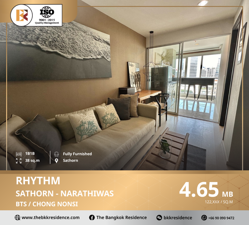 For SaleCondoSathorn, Narathiwat : RHYTHM Sathorn-Narathiwas, Ready-to-Move-In Condo, Below Market Price, Near BTS Chong Nonsi