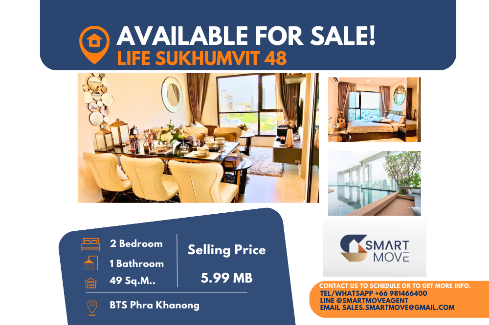 For SaleCondoOnnut, Udomsuk : Code C20240600024.......Life Sukhumvit 48 for sale, 2 bedroom, 1 bathroom, high floor, furnished, Special Deal!!