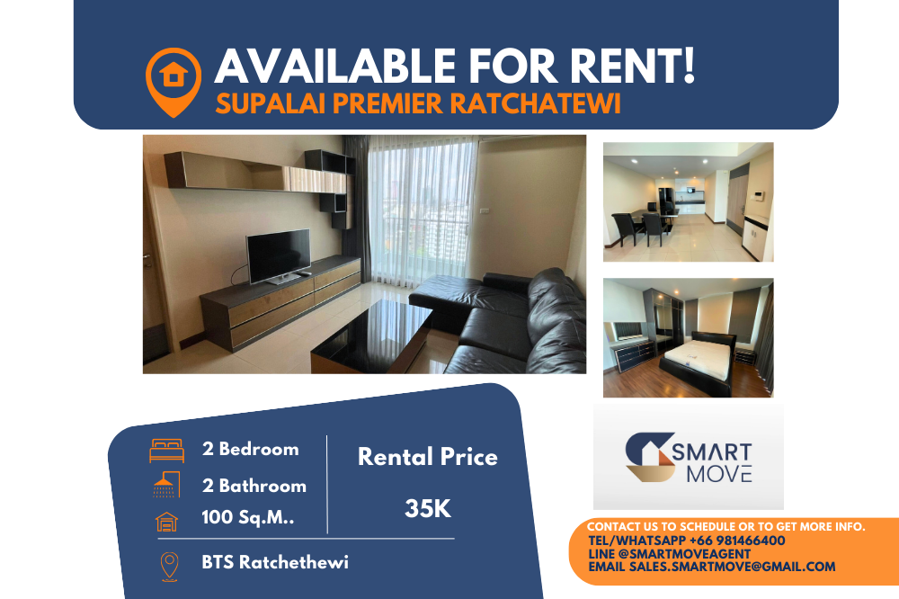 For RentCondoRatchathewi,Phayathai : Code C20240201863..........Supalai Premier Ratchathewi for rent, 2 bedroom, 2 bathroom, high floor, furnished, ready to move in