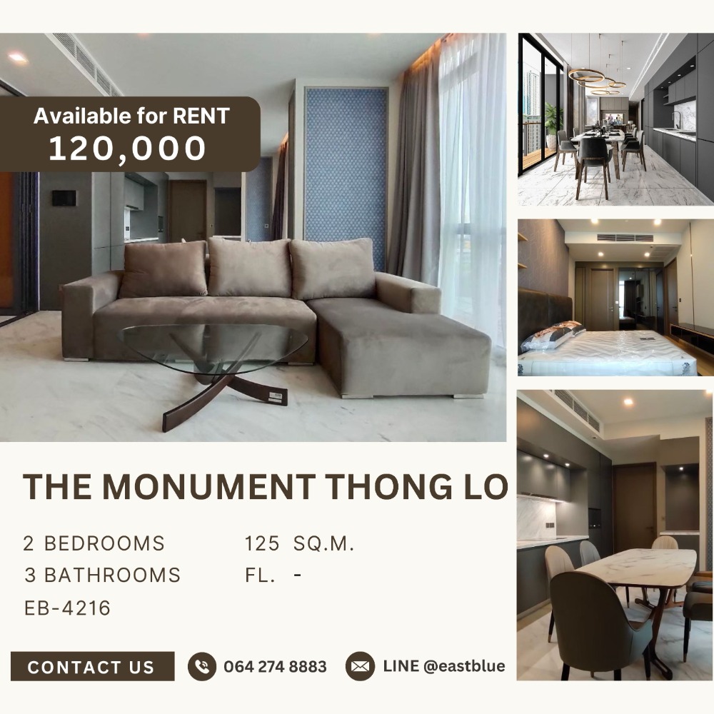 For RentCondoSukhumvit, Asoke, Thonglor : The Monument Thonglo 2 Beds 3 Baths 120k per month 064-274-8883