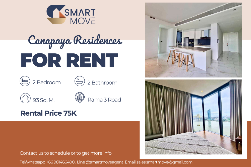 For RentCondoRama3 (Riverside),Satupadit : Code C20230400061..........Canapaya Residences for rent, 2 bedroom, 2 bathroom, high floor, furnished, ready to move in, Pet friendly!!