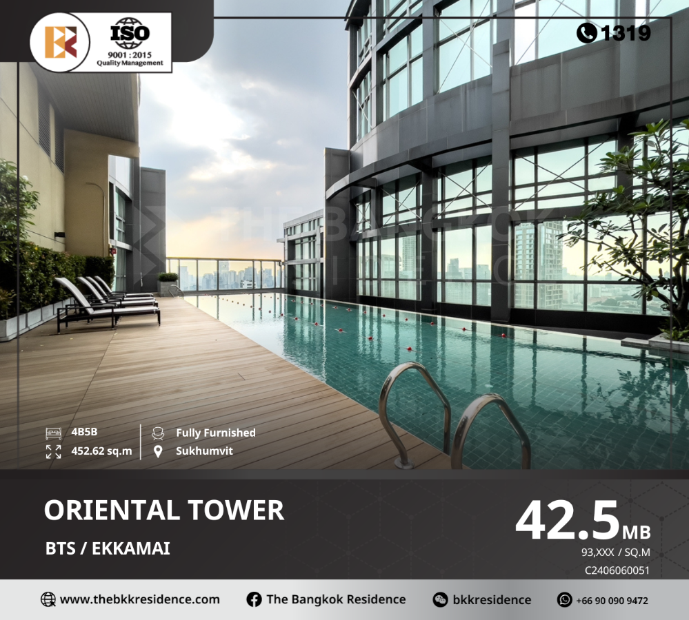 For SaleCondoSukhumvit, Asoke, Thonglor : Oriental Tower, ready-to-move-in condo in a prime location near BTS Ekkamai.