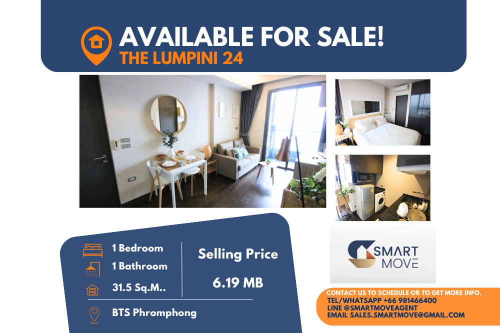 For SaleCondoSukhumvit, Asoke, Thonglor : Code C20221210815.......The Lumpini 24 sale with tenant, 1 bedroom, 1 bathroom, high floor, furnished, Special Deal!!