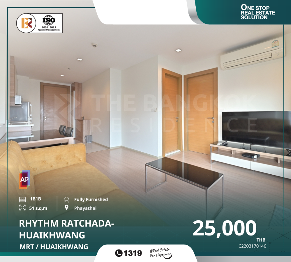 For RentCondoRatchadapisek, Huaikwang, Suttisan : Beautiful room, fully furnished, very good view, RHYTHM Ratchada-Huai Khwang, near MRT Huai Khwang.