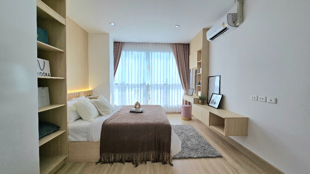 For SaleCondoLadprao101, Happy Land, The Mall Bang Kapi : Plus!! Largest wardrobe, built-in kitchen, with electric stove, complete set of electrical appliances, large room, beautifully decorated, ready to move in, Lat Phrao 101.