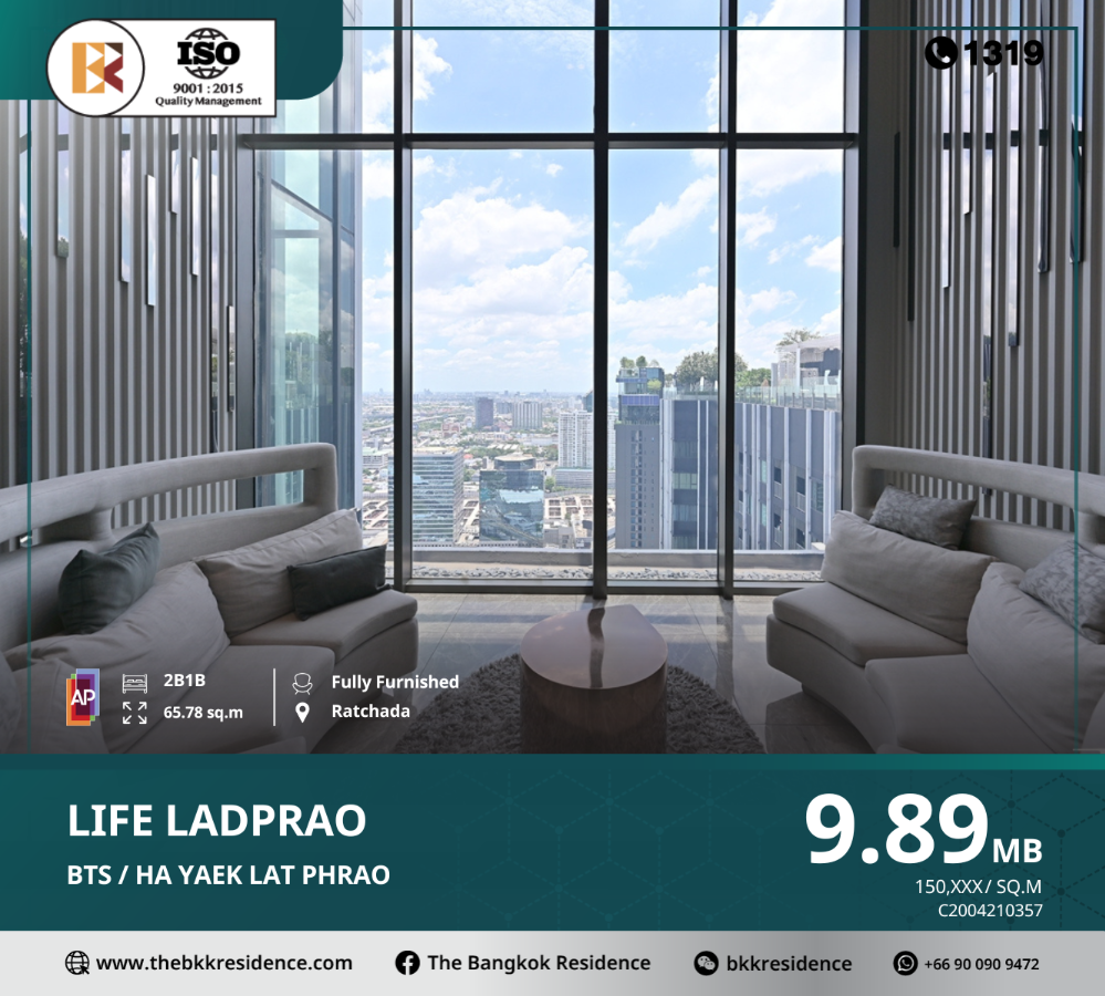 For SaleCondoLadprao, Central Ladprao : Life Ladprao cheapest price right now!!  Fully furnished, convenient location, near BTS Lat Phrao Intersection.