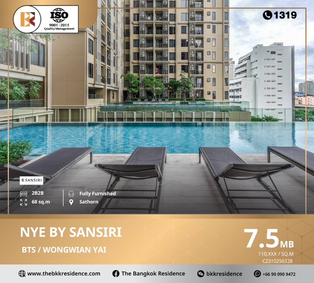 For SaleCondoWongwianyai, Charoennakor : Nye by Sansiri is convenient for every lifestyle, near BTS Wongwian Yai.