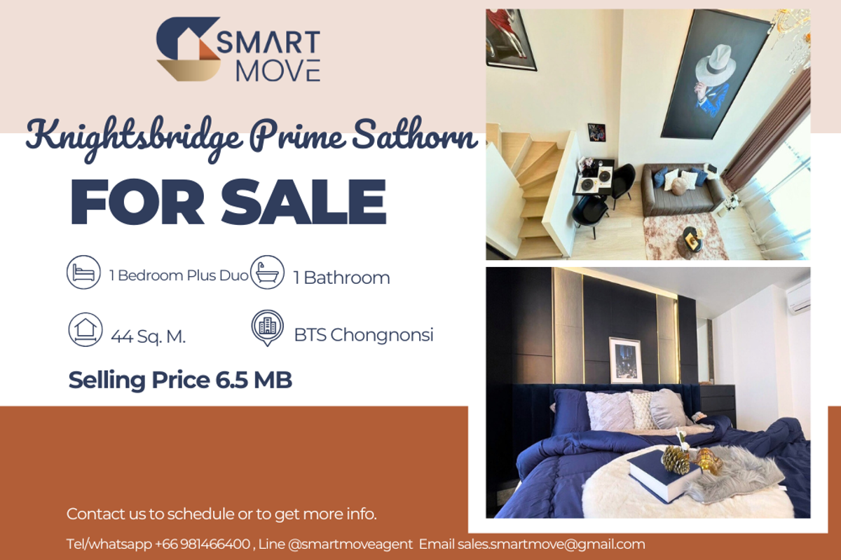 For SaleCondoSathorn, Narathiwat : Code C20240600055.......KnightsBridge Prime Sathorn for sale, 1 bedroom, 1 bathroom Duo, high floor, furnished, Special Deal!!