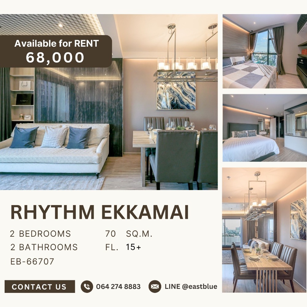 For RentCondoSukhumvit, Asoke, Thonglor : RHYTHM Ekkamai 2 Bed 2 Baht 68k per month