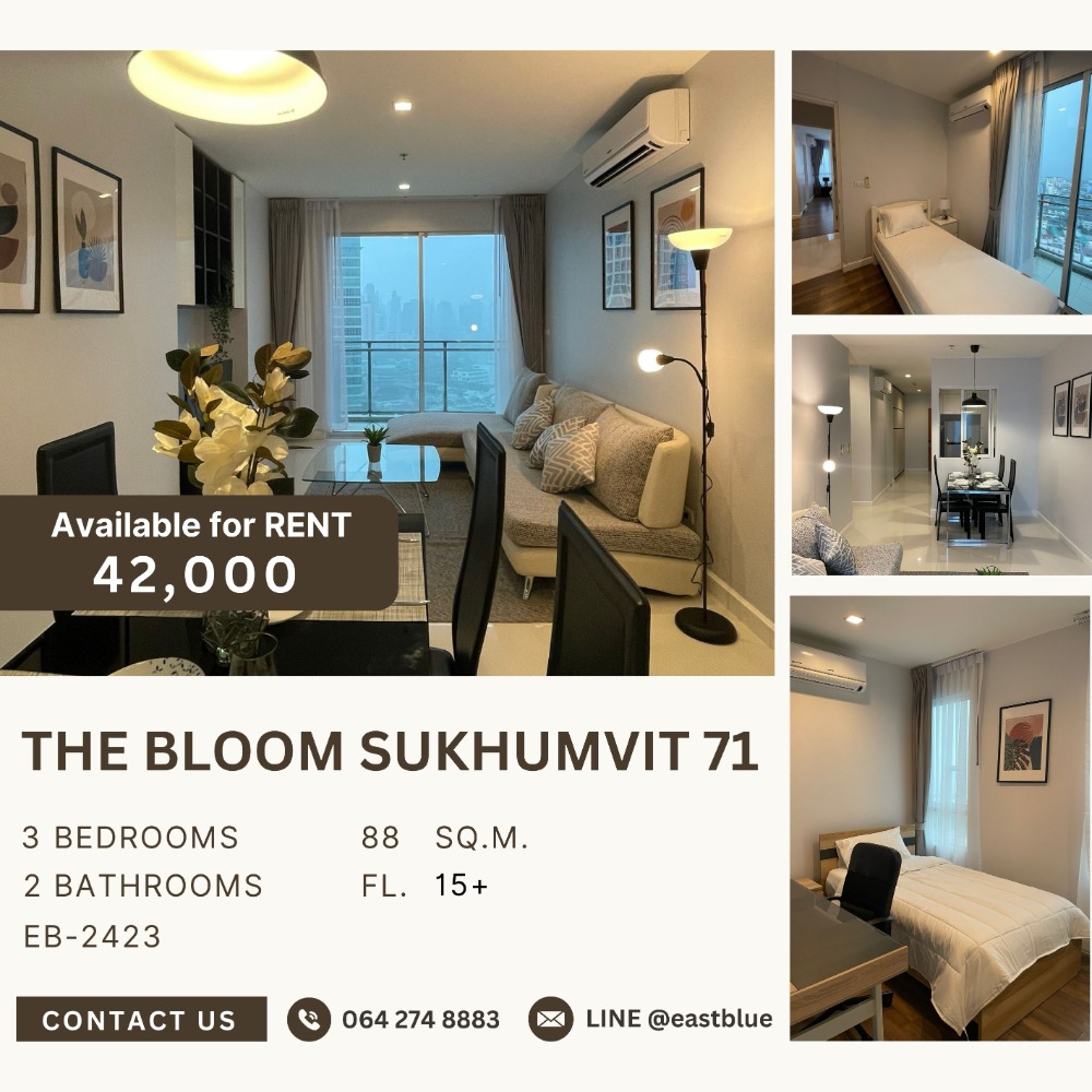 For RentCondoOnnut, Udomsuk : The Bloom Sukhumvit 71 3 Bed 2 Baht 42k per month