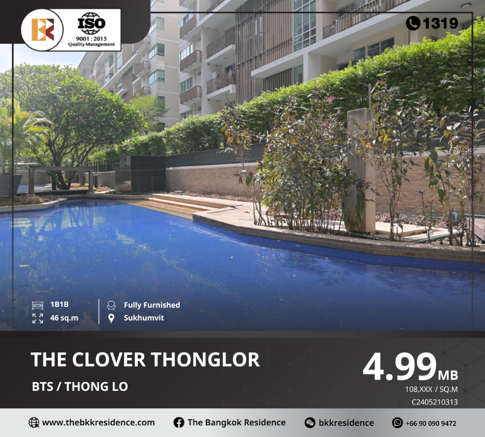 ขายคอนโดสุขุมวิท อโศก ทองหล่อ : The Clover Thonglor  ห้องมุมสวยๆ  ไซส์ครอบครัว ใกล้ BTS ทองหล่อ