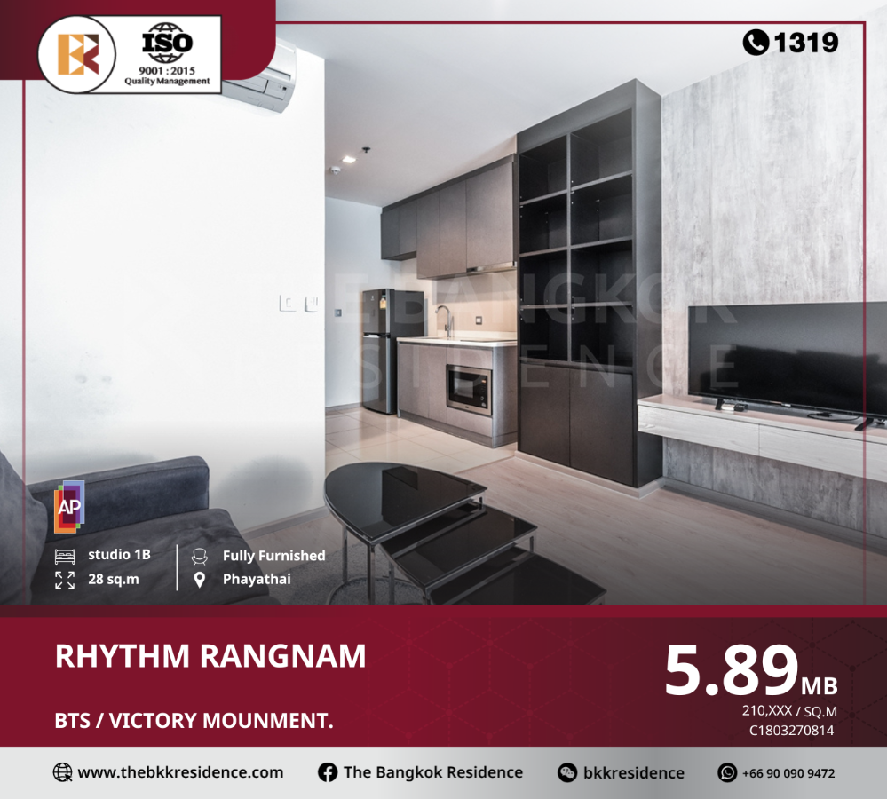 For SaleCondoRatchathewi,Phayathai : Rhythm Rangnam, connect to life in the heart of the city, only 100 meters from BTS Victory Monument.