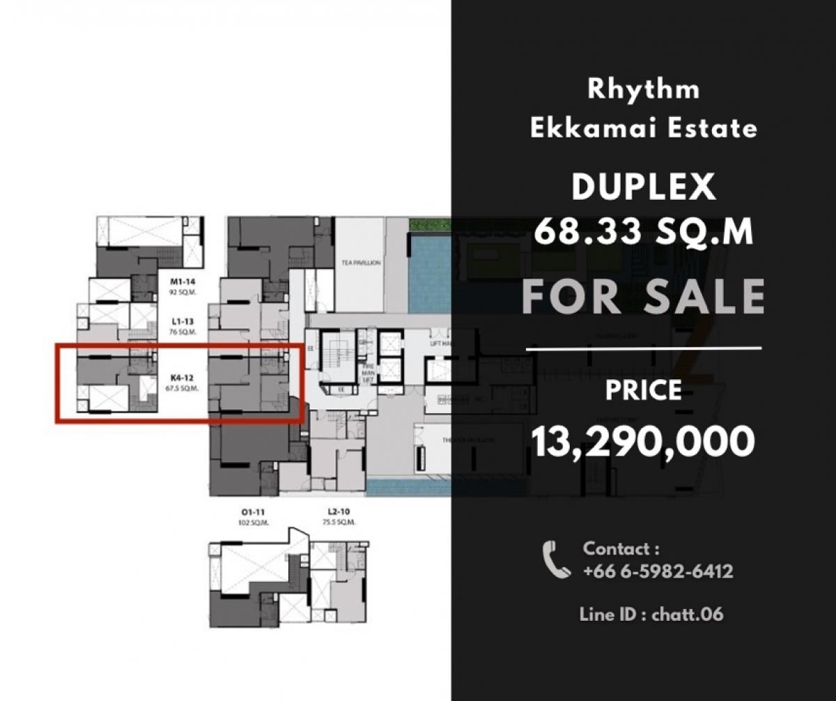 For SaleCondoSukhumvit, Asoke, Thonglor : RHYTHM EKKAMAI ESTATE Duplex 68.33 sq.m. Price : 13,290,000 | 📞0659826412/ Line : chatt.06