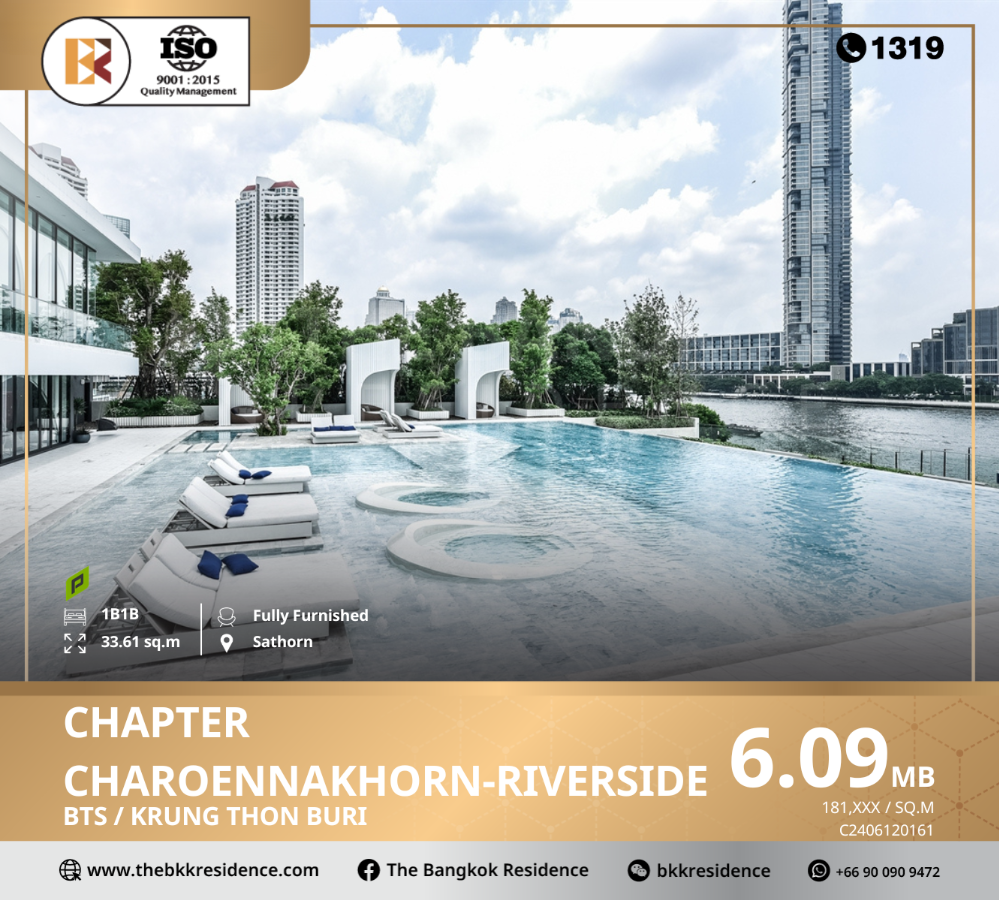 For SaleCondoWongwianyai, Charoennakor : Chapter Charoennakhorn-Riverside, enjoy the atmosphere of the Chao Phraya River bend, a luxury condo near BTS Krung Thon Buri.