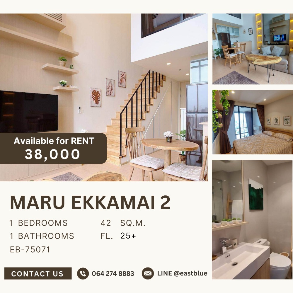 ให้เช่าคอนโดสุขุมวิท อโศก ทองหล่อ : Maru Ekkamai 2 1 Bed 1 Baht 38k per month