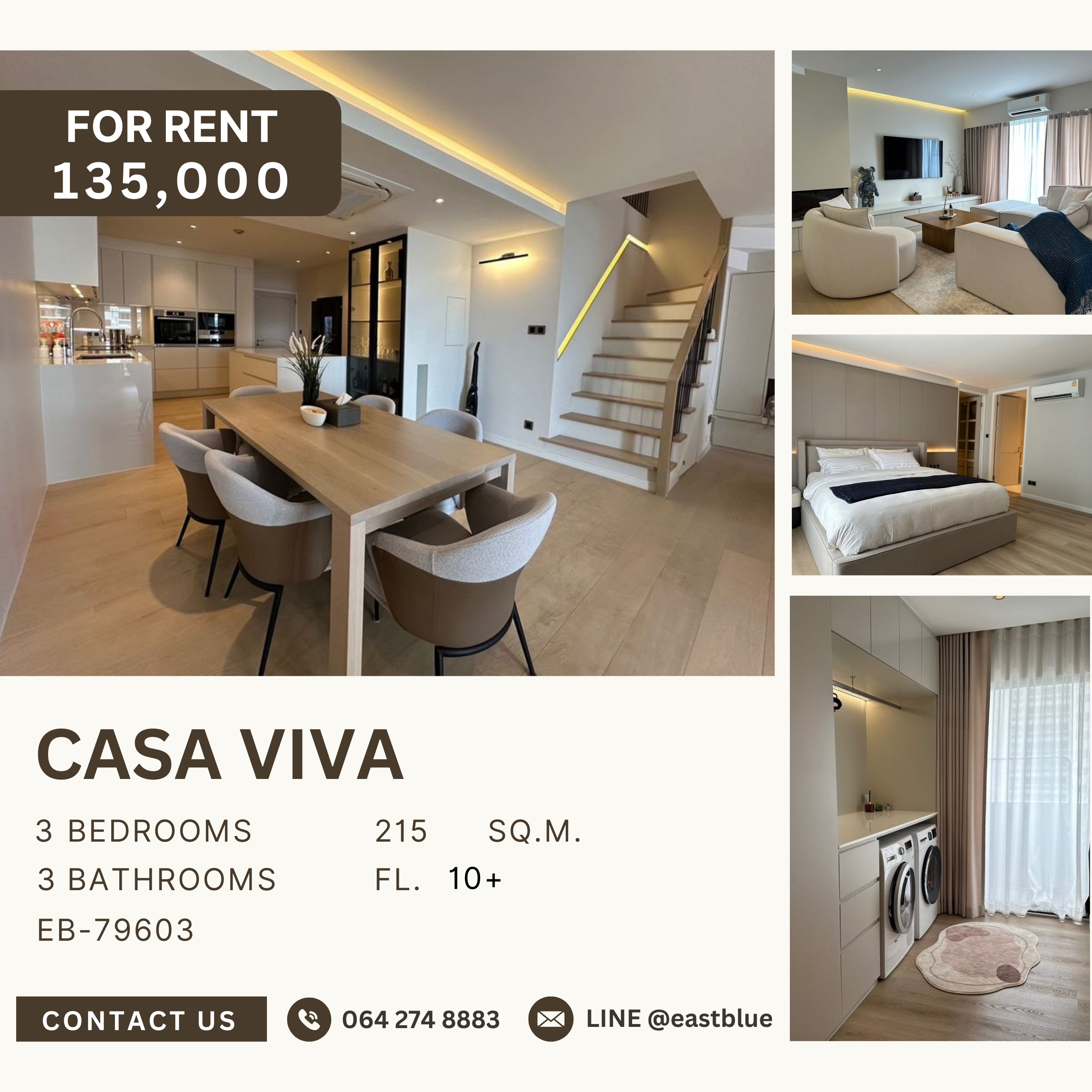 ให้เช่าคอนโดสุขุมวิท อโศก ทองหล่อ : Casa Viva, 3 bed, 135000 per month