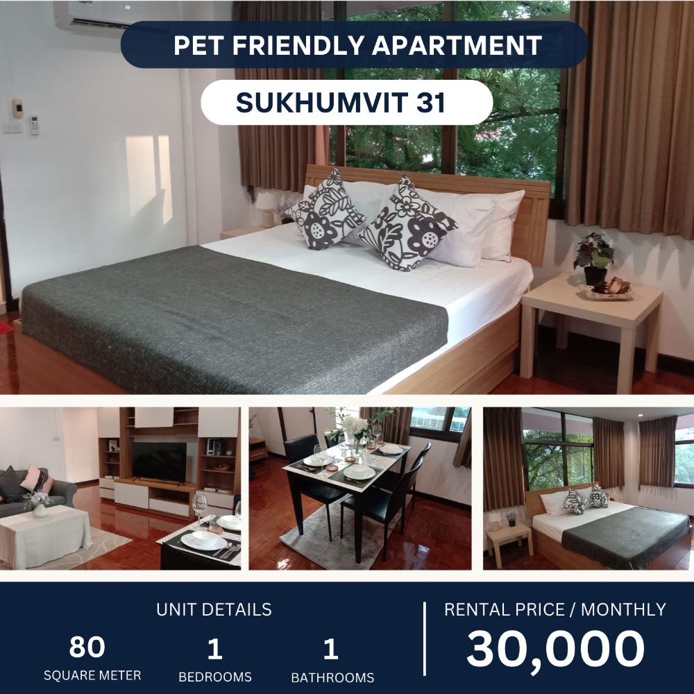 For RentCondoSukhumvit, Asoke, Thonglor : Pet-Friendly Apartment Asoke - Phrom Phong 80 sqm only 30k per month