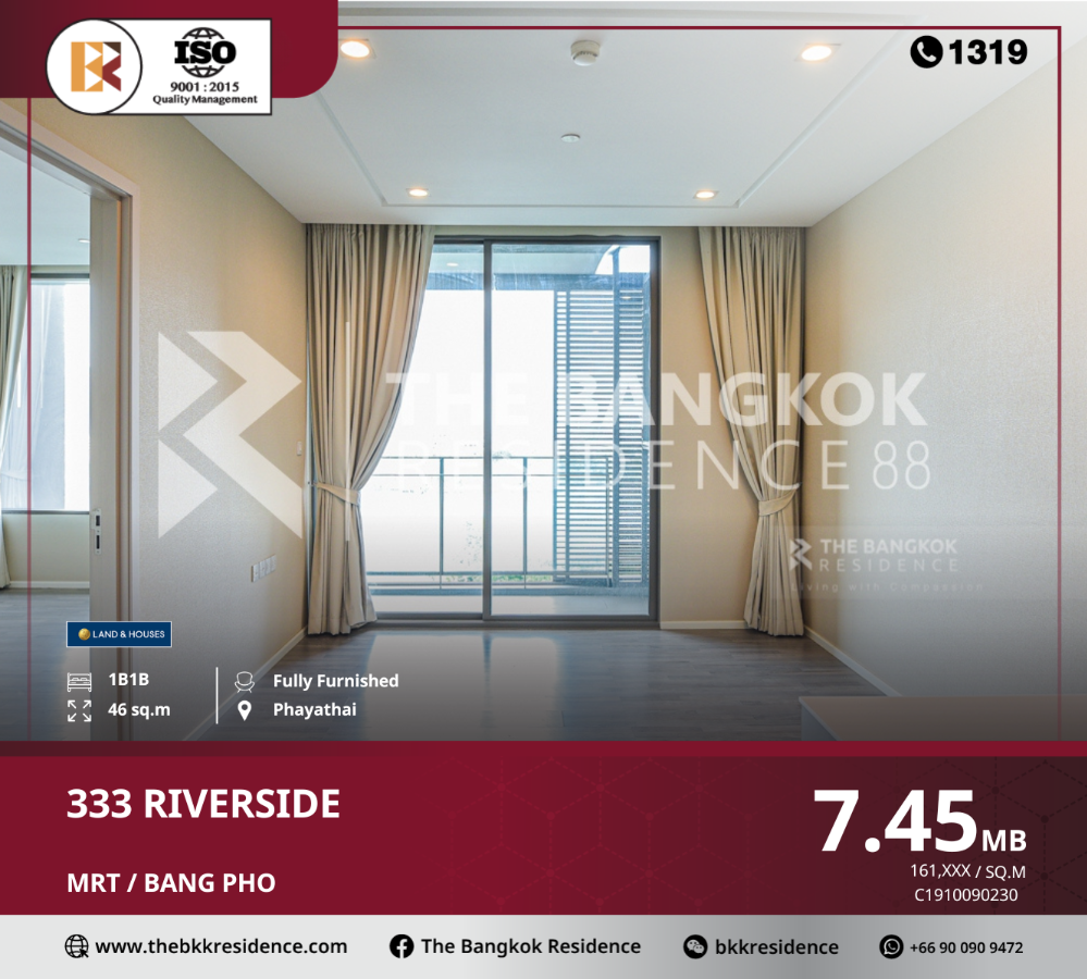 For SaleCondoBang Sue, Wong Sawang, Tao Pun : 333 Riverside, the ultimate value condo in a potential location on the banks of the Chao Phraya River, near MRT Bang Pho.