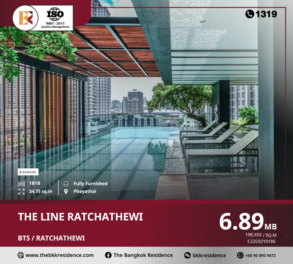 For SaleCondoRatchathewi,Phayathai : The Line Ratchathewi, a new ready-to-move-in condo from Sansiri, located in the center of lifestyle trends, near BTS Ratchathewi.