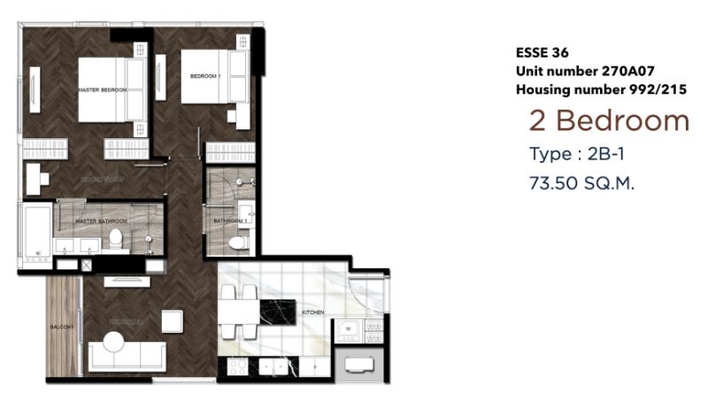 For SaleCondoSukhumvit, Asoke, Thonglor : Condo For Sale The ESSE Sukhumvit 36 2 Bedroom 2 Bathroom 72.36 sqm