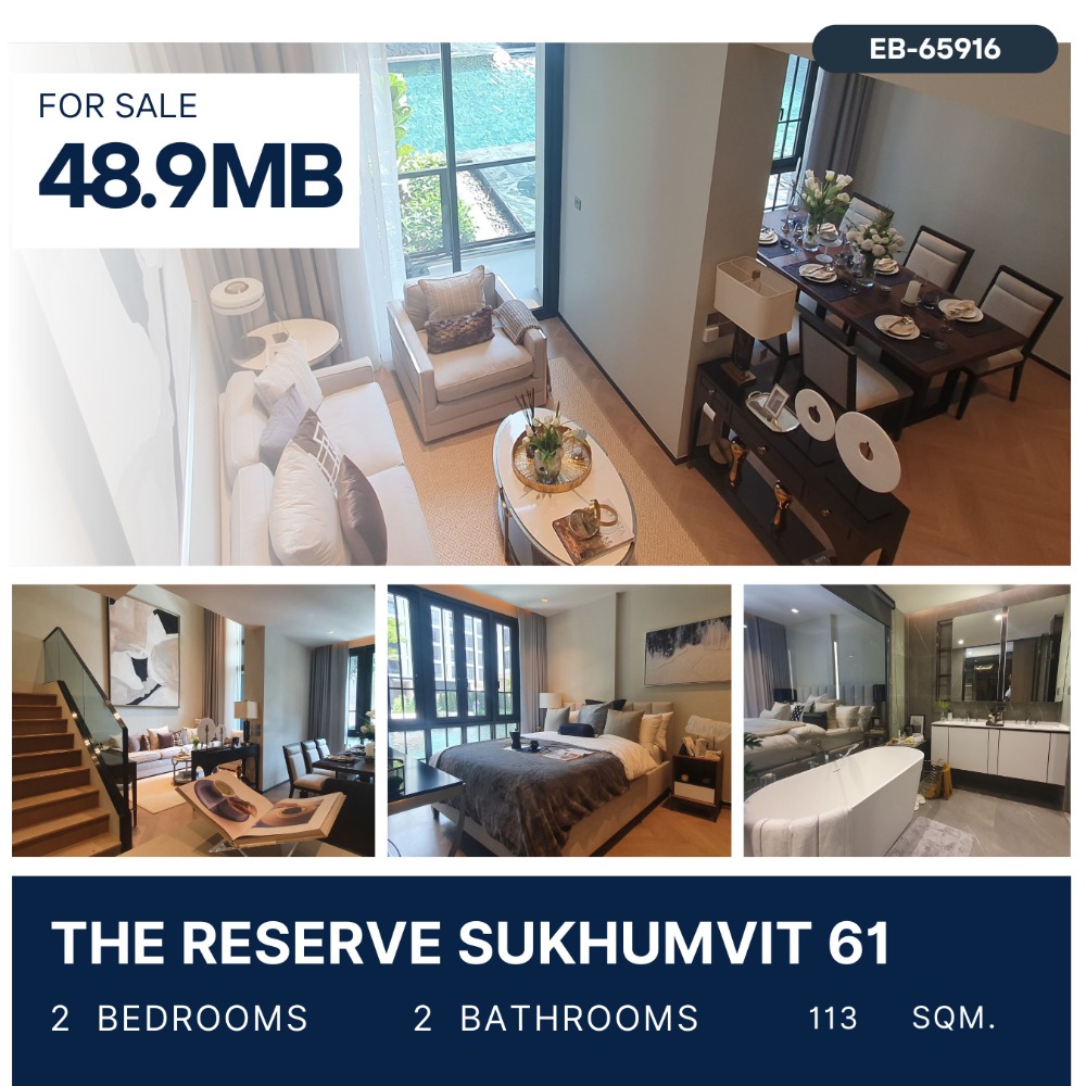 For SaleCondoSukhumvit, Asoke, Thonglor : The Reserve Sukhumvit 61 duplex pool access 113 sqm 48.9 MB.