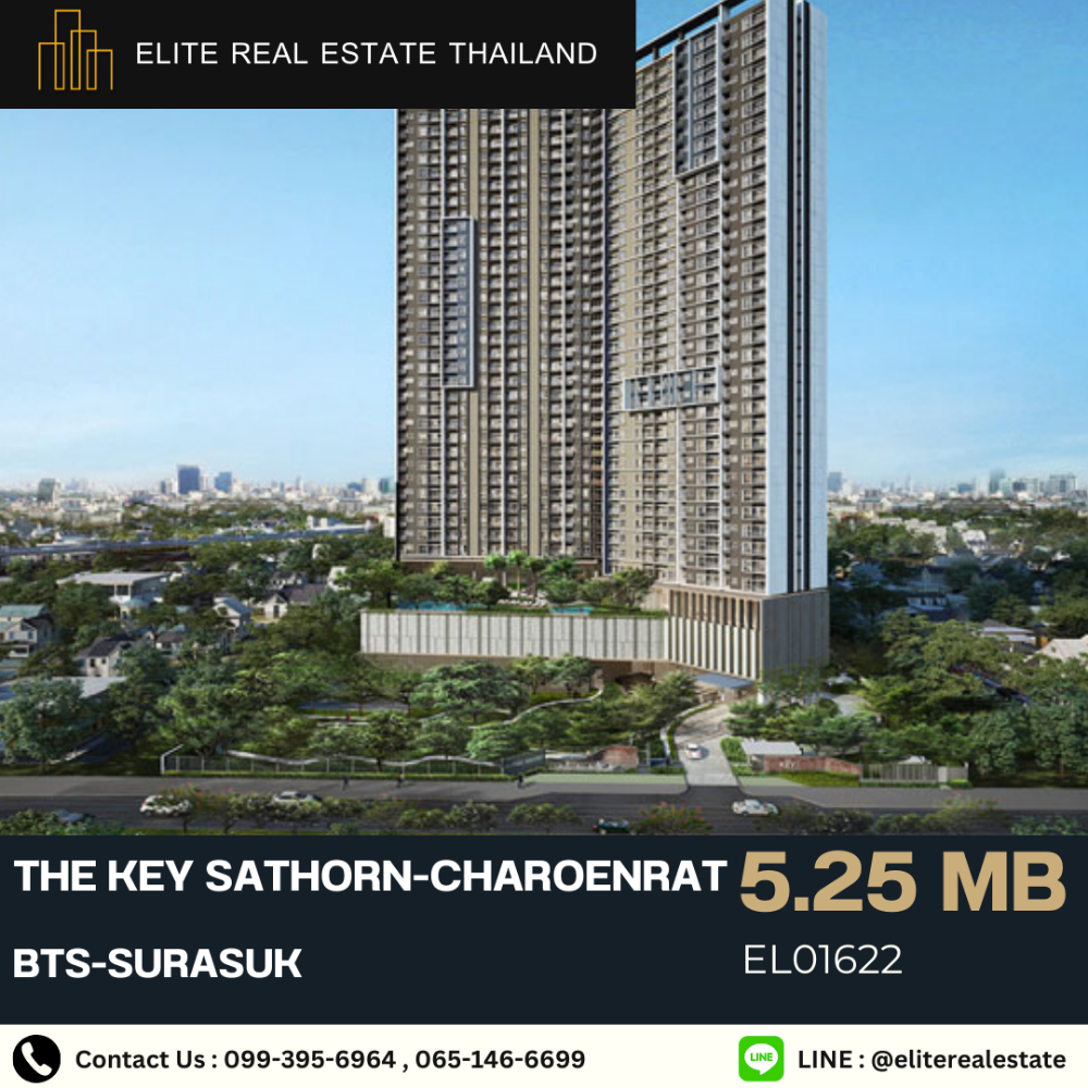 For SaleCondoSathorn, Narathiwat : 💥Selling at a loss 💯 Condo The Key Sathorn - Charoen Rat, beautiful view, high floor, fully furnished, near BTS-Surasak🚄