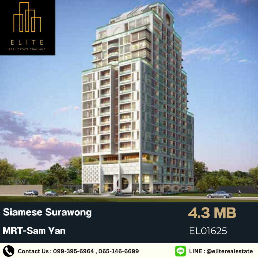 For SaleCondoSilom, Saladaeng, Bangrak : 💥Urgent!! Selling at the cheapest price in the market 💯 Condo Siamese Surawong, fully furnished, ready to move in, convenient transportation, near MRT-Samyan🚄