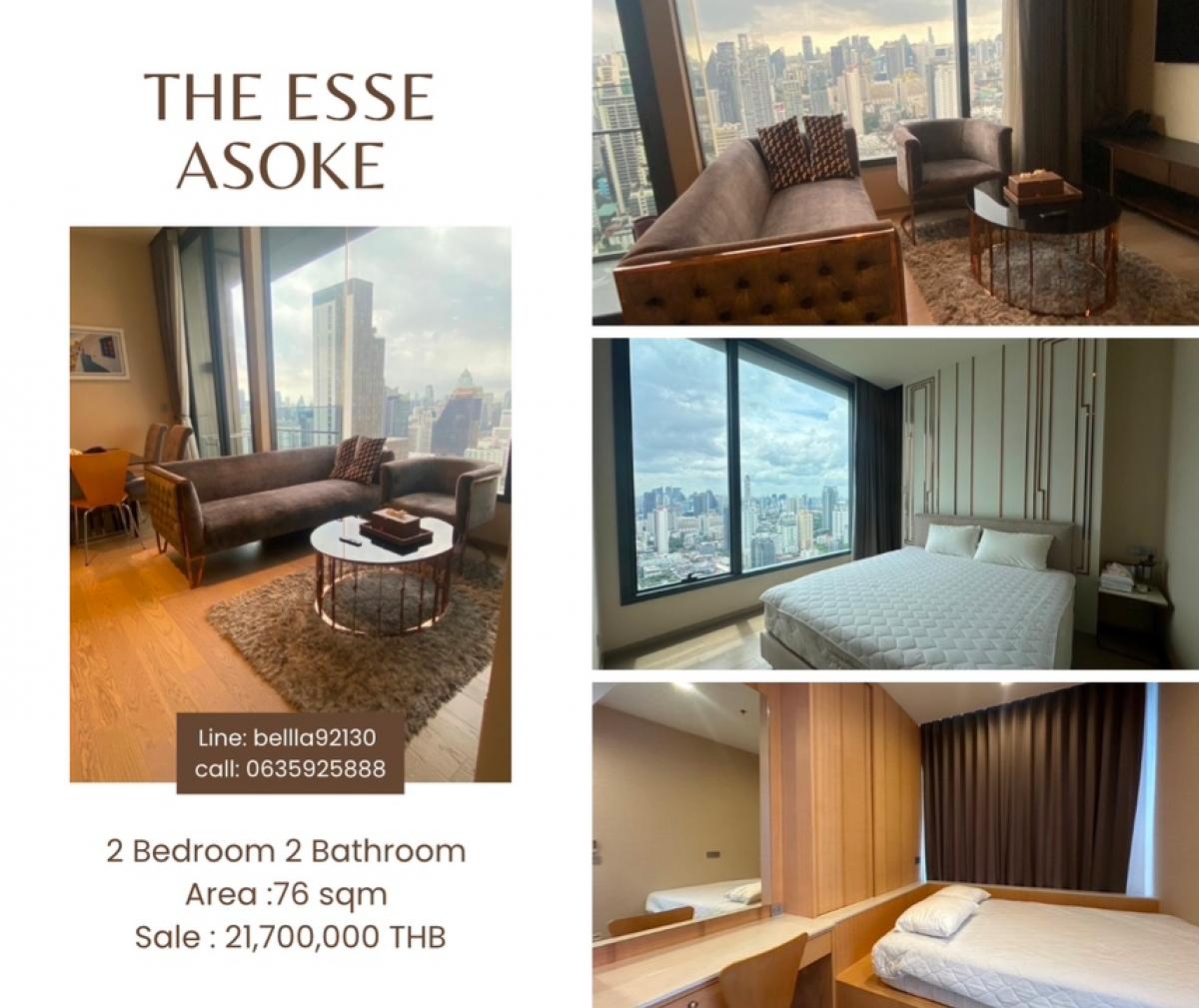 For SaleCondoSukhumvit, Asoke, Thonglor : For Sale: The Esse Asoke 2B2B high floor 76sqm 21.7MB Call: 0635925888