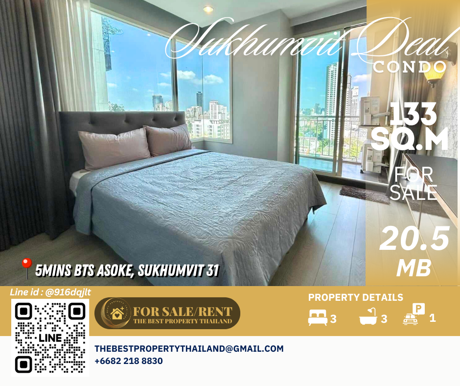 ขายคอนโดสุขุมวิท อโศก ทองหล่อ : SUKHUMVIT BEST DEAL FOR SALE  3BED  Baan Siri Thirty One 20.5 MB