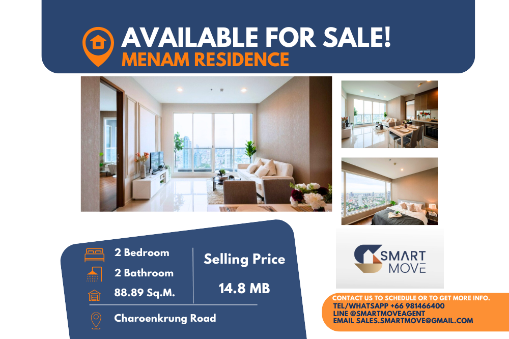 For SaleCondoSathorn, Narathiwat : Code C20240800089.......Menam Residence for sale, 2 bedroom, 2 bathroom, high floor, furnished, Special Deal!!