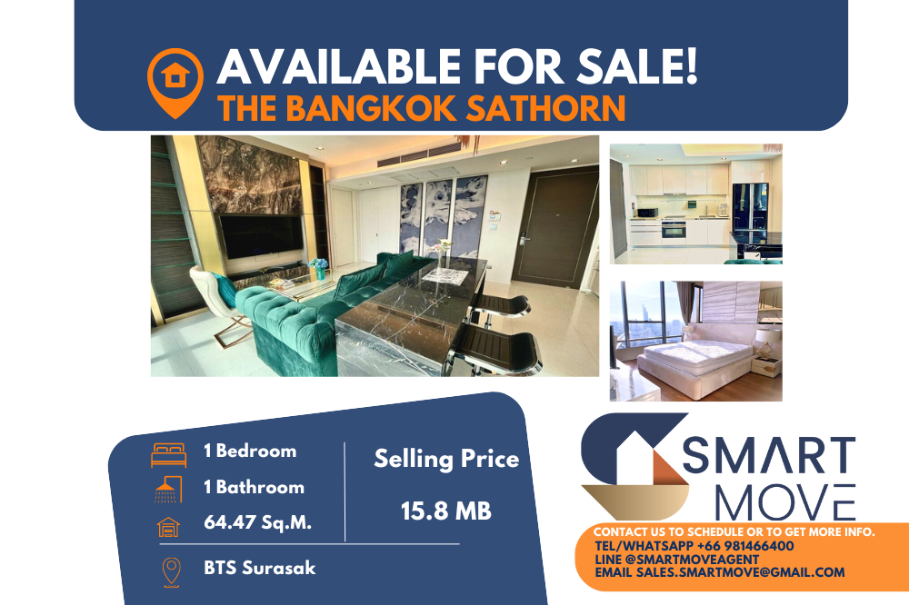 For SaleCondoSathorn, Narathiwat : Code C20240800077.......The Bangkok Sathorn for sale, 1 bedroom, 1 bathroom, high floor, furnished, Special Deal!!