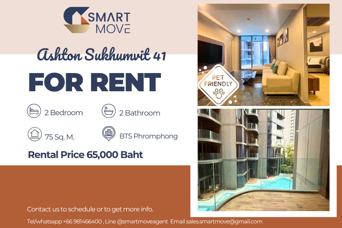 For RentCondoSukhumvit, Asoke, Thonglor : Code C20240800049..........Ashton Residence 41 for rent, 2 bedroom, 2 bathroom, high floor, furnished, ready to move in, Pet friendly!!